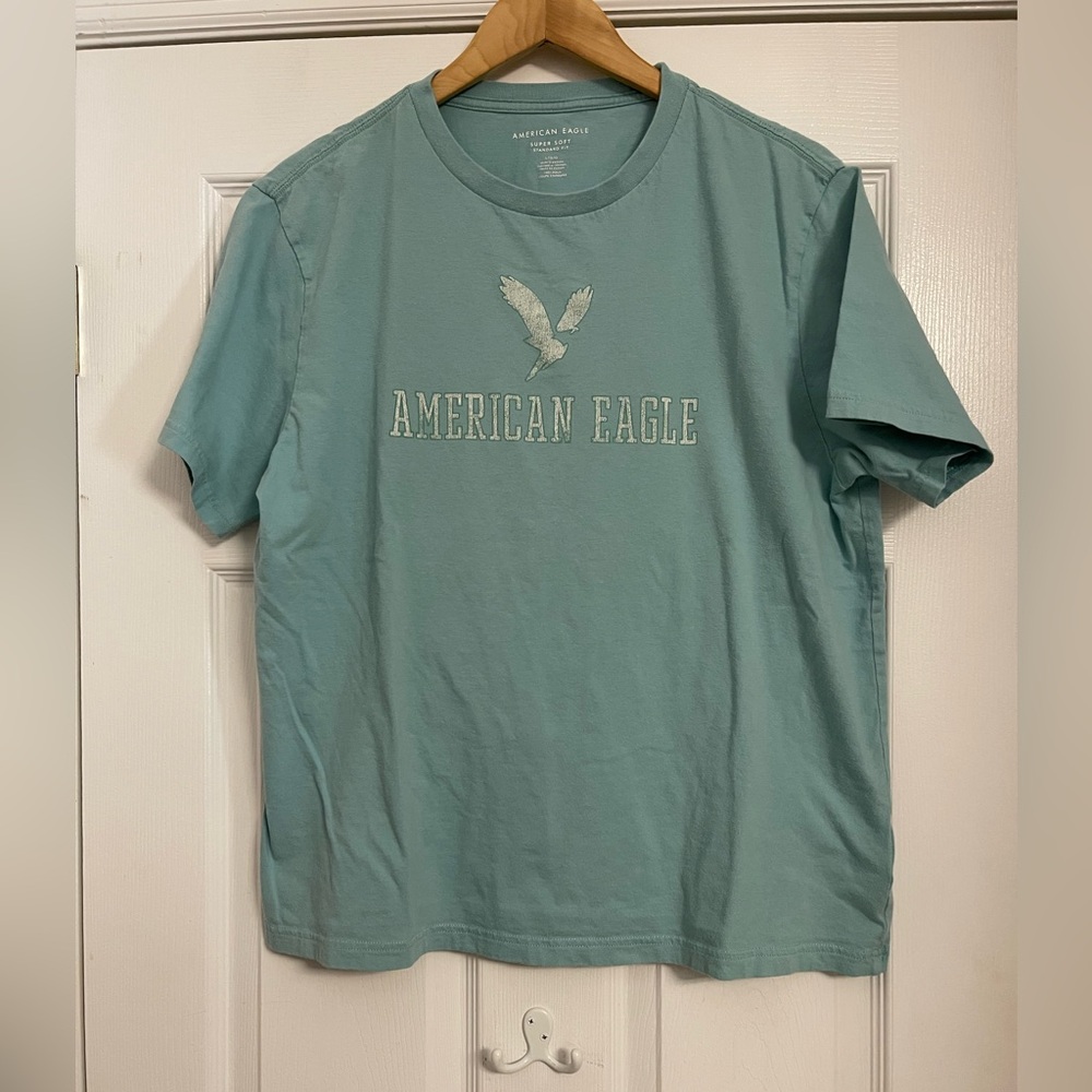 American Eagle Outfitters Men's Teal Short Sleeve T-shirt Large